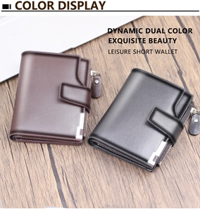 Vertical short wallets for men in black and brown leather with zipper and snap button
