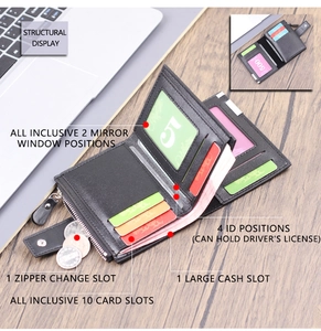 Detailed view of men's leather wallet interior showing 10 card slots and coin pocket