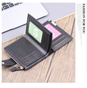 Detailed interior of men's bifold wallet showing card slots and zipper pocket