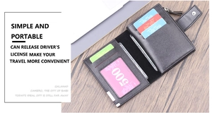 Detailed interior of a vertical men's wallet showing card slots and zipper pocket
