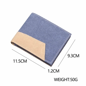 Portefeuille bicolore en toile bleu marine et kaki pour homme avec coutures blanches
