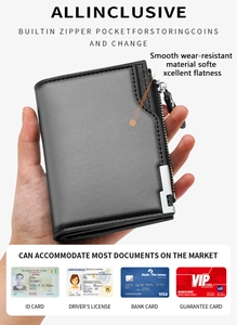 Detailed view of men's bifold wallet with secure metal zipper pocket for coins and cash