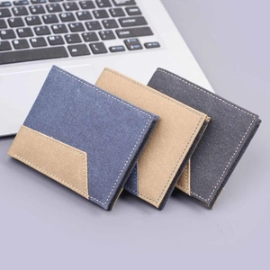 Portefeuille court en toile pour hommes en bleu, kaki et gris avec surpiqûres