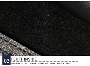 Detail of the soft black fluff lining and precise stitching inside this men's wallet