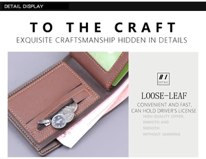 Detailed interior view of a premium men's short bifold leather wallet with coin zipper