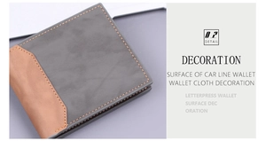 Detail of vintage bi-color men's wallet featuring fine stitching and matte leather texture