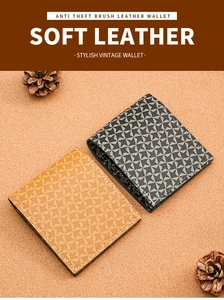 Gros plan de portefeuilles en cuir marron et anthracite avec motif d'étoiles et coutures