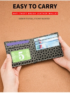 Vue détaillée du portefeuille homme mince avec fentes RFID et motif d'étoiles grises