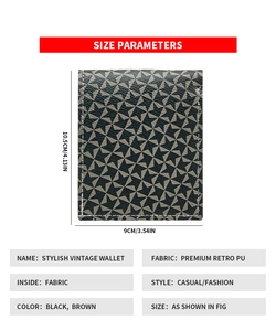Dimensions détaillées du produit et spécifications de la matière en cuir PU pour ce portefeuille