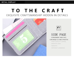 Detail view of the gray canvas wallet's interior slots for cards and a transparent ID window