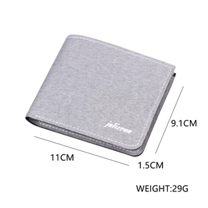 Slim grey canvas bifold wallet for men with lightweight design 11x9.1x1.5cm 29g