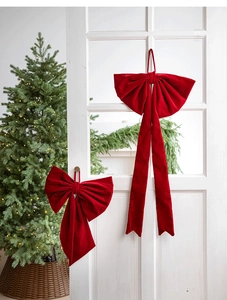 Exquisite large burgundy velvet Christmas bow ornaments for holiday tree and window decor