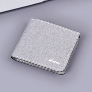 Men Foldable Wallet Canvas Ultra Thin Lightweight Short Horizontal Money Clip Multi Card Slots Casual Style