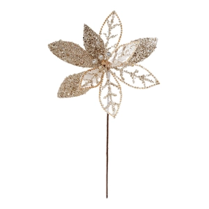 Elegant champagne gold mesh artificial Christmas flower with sequins for tree decoration