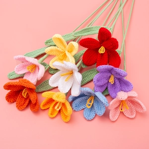 Handmade Crochet Knitted Artificial Flowers Yarn Tulip Rose Lily Bouquet For Home Table Decor Valentine's Day Birthday Gift