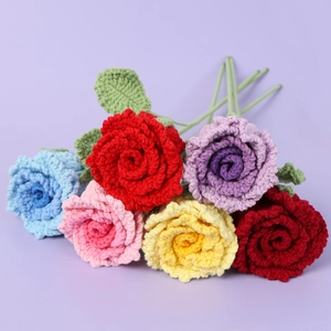 Handmade crochet rose bouquet in six vibrant colors for Valentine gift decorations