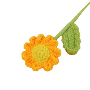 Handmade crochet sunflower bouquet with orange petals and green stem for gift decor