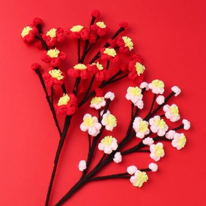 Handgehaakte Pruimenbloesem Kunstbloem Tak Wolgaren Gebreide Bloemen Decor Voor Thuis Bruiloft Foto Rekwisieten Nieuwjaarsgeschenk