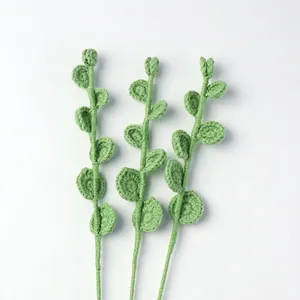 Handmade crochet eucalyptus branch with green leaves for home and office decoration