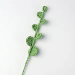 Handmade crochet eucalyptus branch with seven green leaves for home and office decor