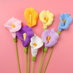 Fleur Artificielle d'Arum au Crochet Faite à la Main Bouquet d'Arum en Fil Tricoté pour Décoration Maison Bureau Mariage Fête Accessoires de Photographie