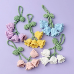 Lily Of The Valley Hanging Ornament Handmade Knitted Flower Keychain Bag Charm Car Interior Decor Cute Crochet Floral Accessory
