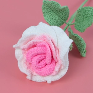 Handmade crochet rose flower in pink and white gradient for home decor and gifts