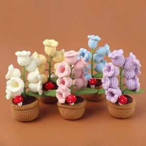 Handmade Crochet Lily Of The Valley Night Light Knitted Flower Potted Plant Bedroom Desktop Ornament Birthday Gift