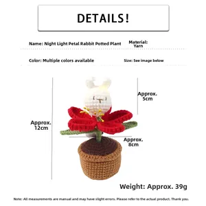 Detail view of handmade crochet bunny night light with 12cm height and 39g weight