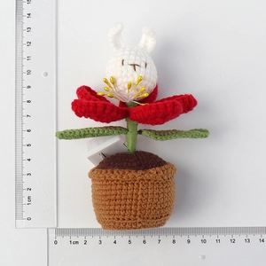 Handmade crochet bunny flower pot light with 12.5cm height measurement scale