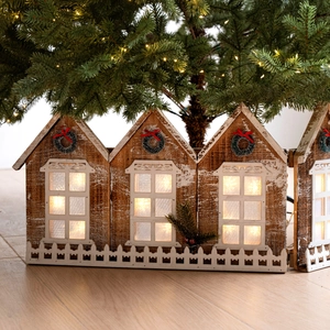 Clôture De Sapin De Noël En Bois LED Pliable En Forme De Maison De Village Décoration De Noël Pour La Maison