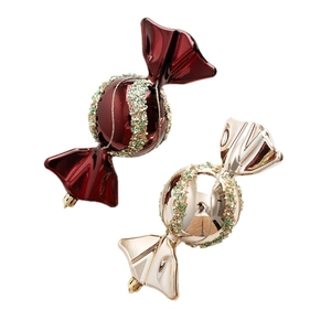 Champagne and deep red candy-shaped Christmas tree ornaments with beaded details