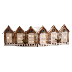 Clôture de sapin de Noël lumineuse en bois avec six maisons et lumières LED