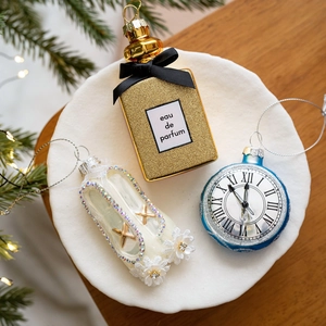 Addobbi per l'Albero di Natale in Vetro Fatti a Mano Assortimento di Ciondoli a Forma di Cibo Caffè Torta Scarpe da Ballo Orologio Profumo