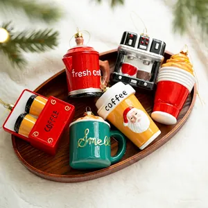 Ornamenti Natalizi Retrò da Appendere Serie Caffè Plastica Resina Macchina da Caffè Moka Forma di Tazza Decorazioni per Feste Regali