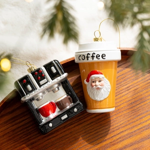 Addobbi natalizi serie caffè con macchina del caffè e tazza a tema Babbo Natale