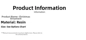 Detailed resin Christmas ornament specifications and product material information text