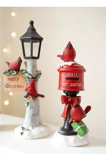 Christmas resin ornaments featuring cardinal bird lamp post and Santa mail box set