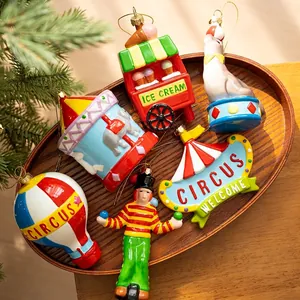 Christmas Tree Hanging Ornaments Circus Carnival Theme Plastic Clown Carousel Seal Balloon Ice Cream Truck Decorations For Holiday Party