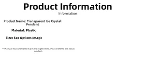 Detailed size and material information for clear acrylic glitter icicle ornaments