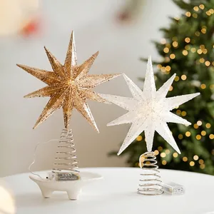 Luminous Christmas Tree Top Star Iron Glitter Star Topper With LED Lights For Holiday Tree Decoration Party Home Ornament