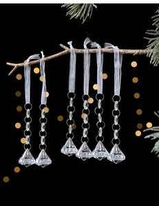 Clear acrylic snowflake pendants with pearl water drop charms for Christmas tree decoration