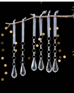 Set of 6 crystal snowflake ornaments with acrylic drop pendants for Christmas tree decor