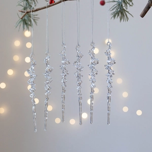 6-piece clear acrylic snowflake and icicle ornaments set for Christmas tree decoration