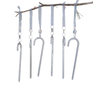 Set of 6 clear acrylic Christmas snowflake and icicle ornaments with hanging ribbons