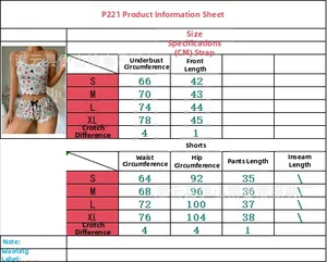 Detailed size chart for women's heart print camisole and shorts lounge set in cm