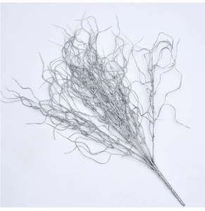 Detailed view of 40cm silver glitter branches for Christmas floral decoration