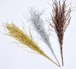 Detail of 40cm glitter twigs in gold, silver and bronze for Christmas floral decoration