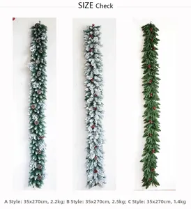 Drei Arten von 270cm schneebeflockten Weihnachtsgirlanden mit Zapfen und roten Beeren