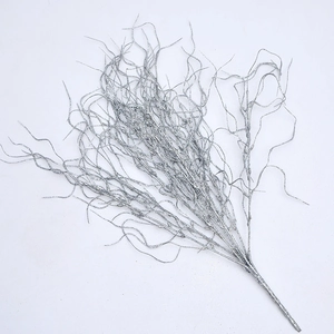 Glittery silver 40cm Christmas branches for decorative holiday arrangements on white base